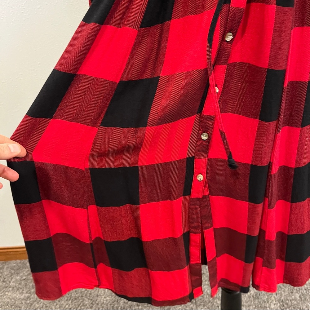 Maurice’s Red and Black Plaid button down midi Shirt Dress - Picture 5 of 12
